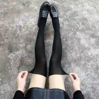 二三二三 黑丝拼接薄款黑色光腿神器防勾丝小腿过膝假两件连裤袜丝袜 女款 组合装