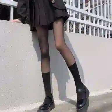 二三二三 黑丝拼接薄款黑色光腿神器防勾丝小腿过膝假两件连裤袜丝袜 女款 组合装