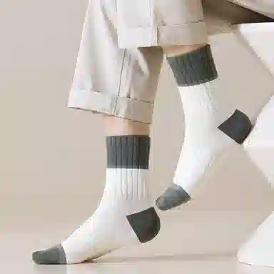 二三二三 个性时尚拼色文艺舒适透气运动袜吸汗防滑防臭抑菌亲肤柔软居家袜子日常通勤跑步爬山健身休闲潮流百搭中筒袜 男款