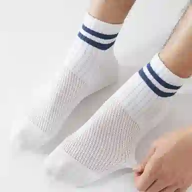二三二三 纯白薄款撞色条纹高弹不勒脚舒适柔软抗菌防臭防滑健身瑜伽运动袜日常通勤简约时尚百搭短袜中筒袜 女款