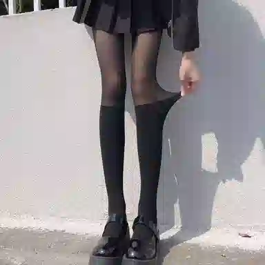 二三二三 黑丝拼接薄款黑色光腿神器防勾丝小腿过膝假两件连裤袜丝袜 女款 组合装