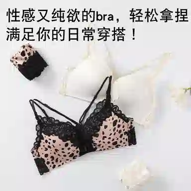 二三二三 前扣式豹纹蕾丝纯欲内衣柔软舒适聚拢有型防下垂侧收副乳呼吸感胸罩甜酷时尚百搭潮流无钢圈交叉细肩带文胸 女款