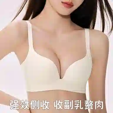 二三二三 法式慵懒知性风透气内衣柔软抑菌舒适亲肤胸罩聚拢防下垂高级感美背无痕简约时尚无钢圈可调节肩带 文胸 女款