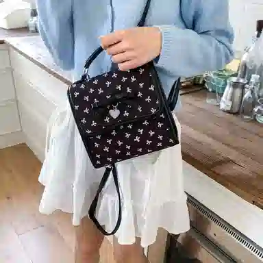轩玺 韩系蝴蝶结设计甜美时尚复古百搭通勤 复合布 双肩包 女款 白色/粉色/黑色