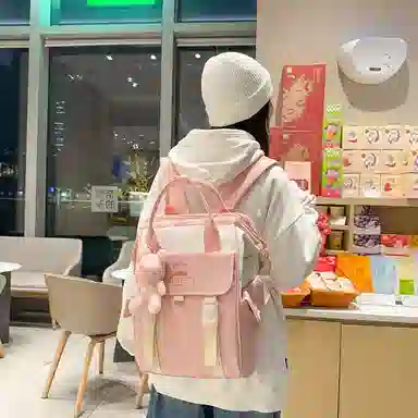 轩玺 日系校园简约百搭 尼龙 双肩包 男女同款情侣款 黑色/棕色/粉色/紫色/卡其色