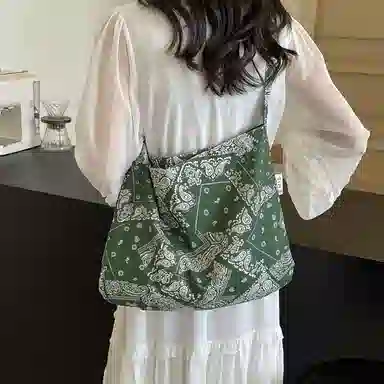 轩玺 大容量复古文艺通勤出游百搭 布 单肩包 女款 蓝色/绿色