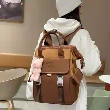 轩玺 日系校园简约百搭 尼龙 双肩包 男女同款情侣款 黑色/棕色/粉色/紫色/卡其色