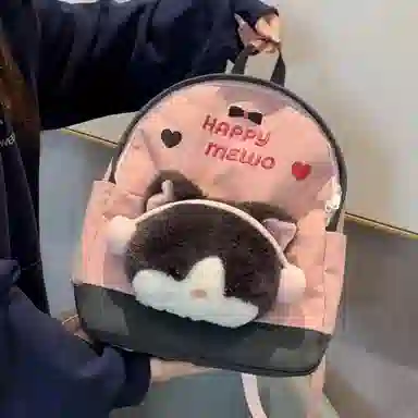 轩玺 可爱撞色动物卡通少女心上课百搭 尼龙 双肩包书包 大号 男款 蓝色/粉色/红色