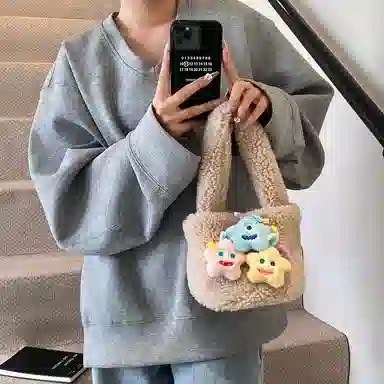 轩玺 可爱百搭通勤 毛绒 手提包 常规 女款 多色