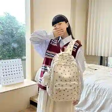 轩玺 韩系文艺小清新森系可爱百搭 尼龙 双肩包 女款 白色