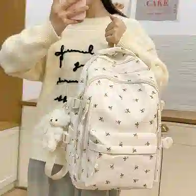 轩玺 韩系文艺小清新森系可爱百搭 尼龙 双肩包 女款 白色
