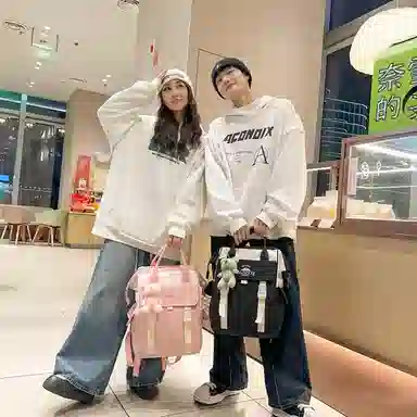 轩玺 日系校园简约百搭 尼龙 双肩包 男女同款情侣款 黑色/棕色/粉色/紫色/卡其色