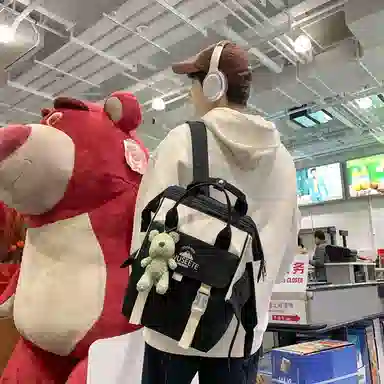 轩玺 日系校园简约百搭 尼龙 双肩包 男女同款情侣款 黑色/棕色/粉色/紫色/卡其色