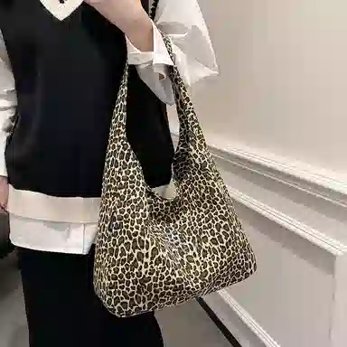 轩玺 小众设计休闲简约时尚百搭 帆布 帆布单肩包 大号 女款 豹纹/黑色/卡其色