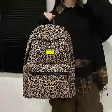 轩玺 韩版原宿拉链开合 尼龙 双肩包 男女同款情侣款 豹纹灰/豹纹黄