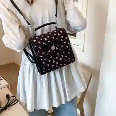 轩玺 韩系蝴蝶结设计甜美时尚复古百搭通勤 复合布 双肩包 女款 白色/粉色/黑色