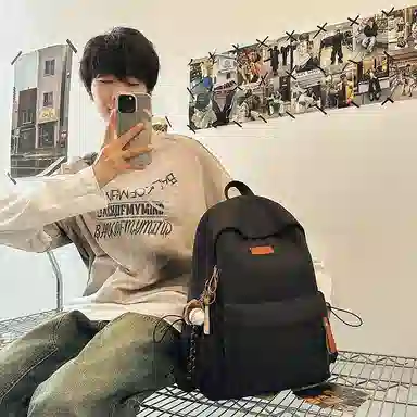 轩玺 高颜值纯色简约百搭 尼龙 书包双肩包 大号 男女同款情侣款 黑色/红色/白色/灰色/卡其色