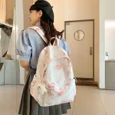 轩玺 简约韩版扎染风 超纤合成革 学生书包背包双肩包旅行包 大号 女款 黑色