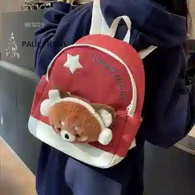 轩玺 可爱撞色动物卡通少女心上课百搭 尼龙 双肩包书包 大号 男款 蓝色/粉色/红色