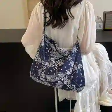 轩玺 大容量复古文艺通勤出游百搭 布 单肩包 女款 蓝色/绿色