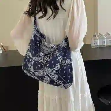 轩玺 大容量复古文艺通勤出游百搭 布 单肩包 女款 蓝色/绿色