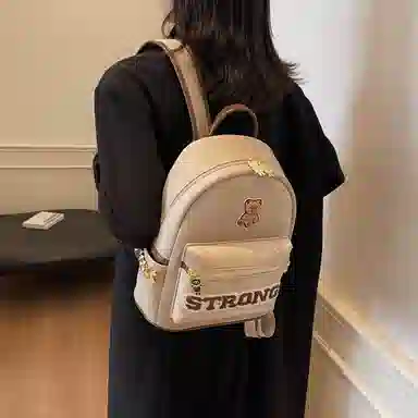 轩玺 高颜值小熊设计感上课通勤 帆布 帆布包双肩包 大号 男女同款情侣款 黑色/卡其色/咖色