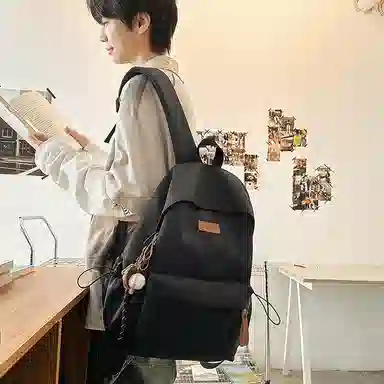 轩玺 高颜值纯色简约百搭 尼龙 书包双肩包 大号 男女同款情侣款 黑色/红色/白色/灰色/卡其色