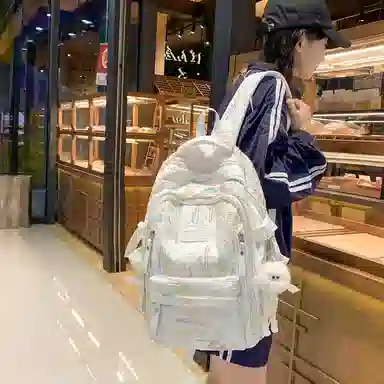 轩玺 校园简约百搭可爱风 牛津布 学生书包背包双肩包旅行包 大号 女款 黑色