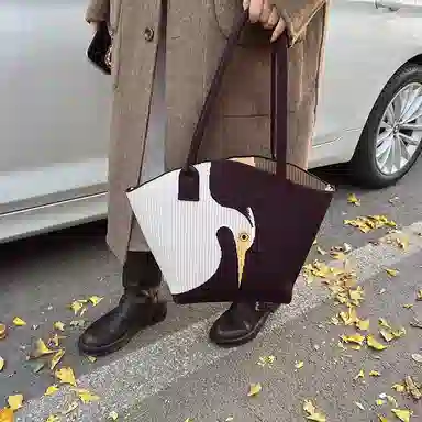 轩玺 新中式国风时尚通勤百搭 毛呢 单肩包 大号 女款 咖色/黑色