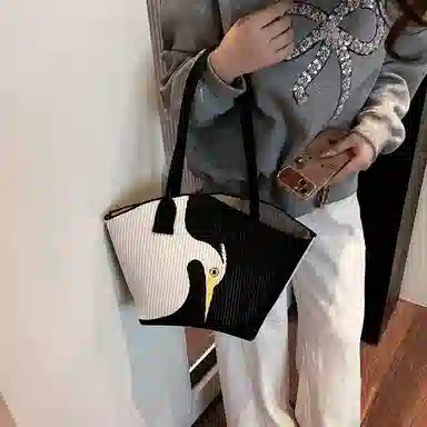 轩玺 新中式国风时尚通勤百搭 毛呢 单肩包 大号 女款 咖色/黑色