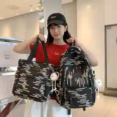 轩玺 校园简约百搭可爱风 牛津布 学生书包背包双肩包旅行包 大号 女款 黑色