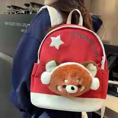 轩玺 可爱撞色动物卡通少女心上课百搭 尼龙 双肩包书包 大号 男款 蓝色/粉色/红色