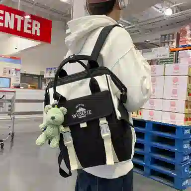 轩玺 日系校园简约百搭 尼龙 双肩包 男女同款情侣款 黑色/棕色/粉色/紫色/卡其色