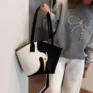 轩玺 新中式国风时尚通勤百搭 毛呢 单肩包 大号 女款 咖色/黑色
