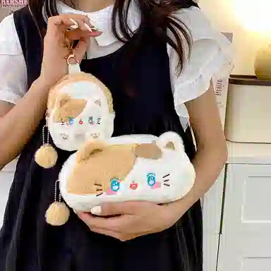 轩玺 卡通可爱甜美简约 毛绒拼涤纶 零钱包 女款 米色/粉色