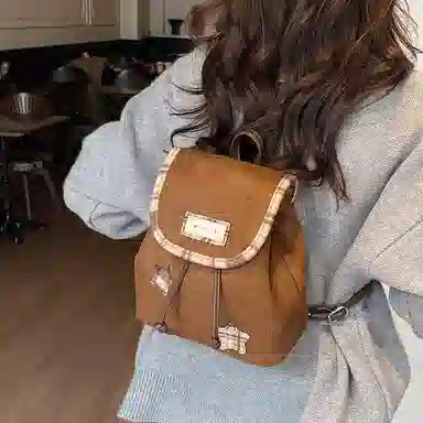 轩玺 美拉德复古轻便时尚星星贴布设计 麂皮绒 背包双肩包 女款 咖色/黑色/棕色/灰色