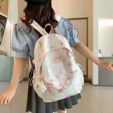 轩玺 简约韩版扎染风 超纤合成革 学生书包背包双肩包旅行包 大号 女款 黑色