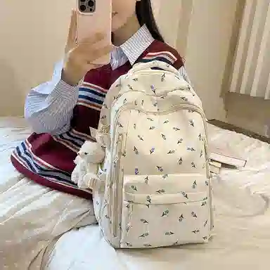 轩玺 韩系文艺小清新森系可爱百搭 尼龙 双肩包 女款 白色