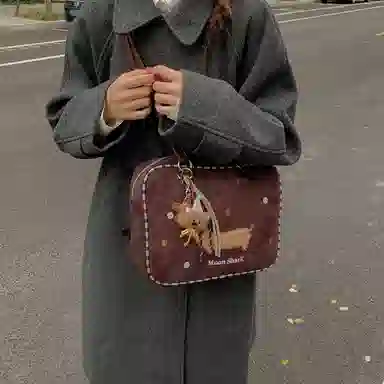 轩玺 复古可爱波点手提包百搭通勤波士顿包 麂皮绒 双肩单肩包 常规 女款 多色