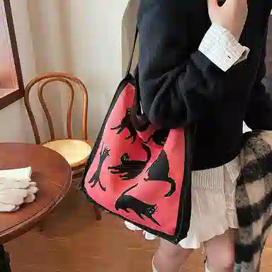 轩玺 小众图案设计休闲简约日常通勤时尚百搭 尼龙 单肩手提包 大号 女款 红色/蓝色
