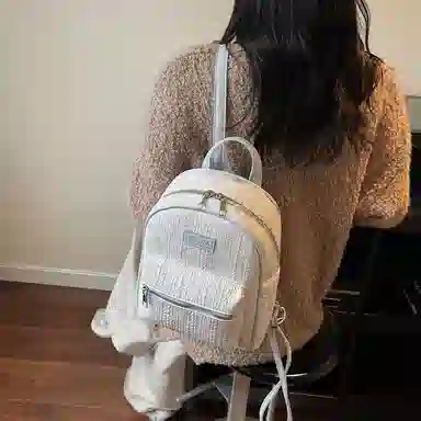 轩玺 可爱小熊蝴蝶结百搭通勤上课 牛津布 书包背包双肩包 女款 米白