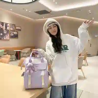 轩玺 日系校园简约百搭 尼龙 双肩包 男女同款情侣款 黑色/棕色/粉色/紫色/卡其色