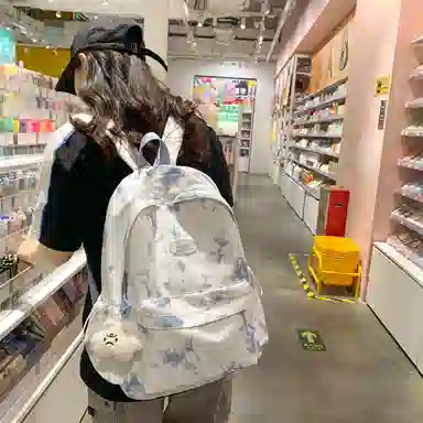 轩玺 简约韩版扎染风 超纤合成革 学生书包背包双肩包旅行包 大号 女款 黑色