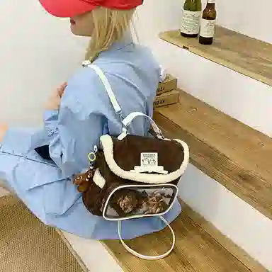 轩玺 可爱毛茸茸小众百搭休闲简约 牛津布 书包双肩包 男女同款情侣款 多色