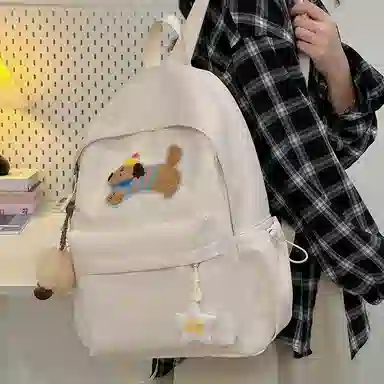 轩玺 日系可爱大容量百搭学生 尼龙 双肩包书包 大号 女款 米白色/黑色/粉色/黄色/绿色