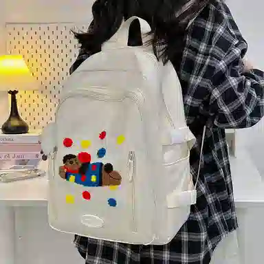 轩玺 文艺日系可爱休闲轻便 尼龙 双肩包 女款 白色/黄色/卡其色