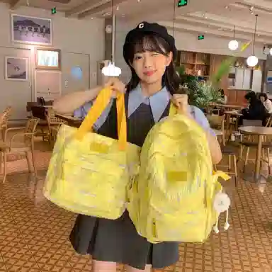 轩玺 校园简约百搭可爱风 牛津布 学生书包背包双肩包旅行包 大号 女款 黑色