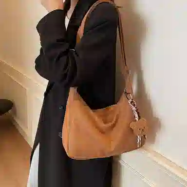 轩玺 简约大容量时尚百搭休闲 麂皮绒 托特包单肩手提斜挎包 常规 女款 棕色/黑色/卡其色/红色