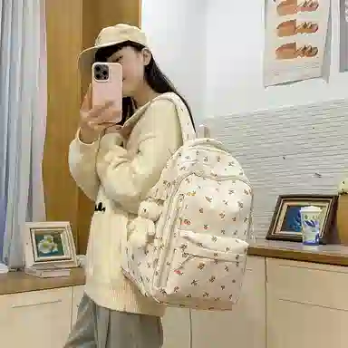 轩玺 韩系文艺小清新森系可爱百搭 尼龙 双肩包 女款 白色