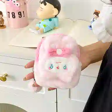 轩玺 卡通可爱甜美简约 毛绒拼涤纶 零钱包 女款 米色/粉色